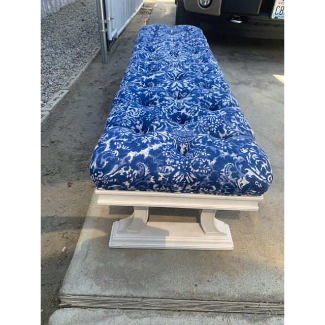 Shabby Chic Vintage Ottoman or Bench Upholstered in Ralph Lauren For Sale - Image 3 of 12