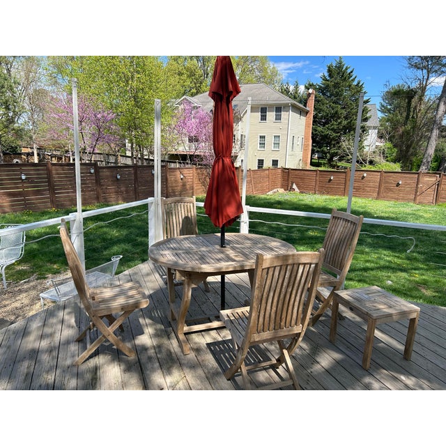 Les Jardin beautiful outdoor dining set. It comes with 4 chairs and a side table. The side table is 18”x 18”x 18” and the...