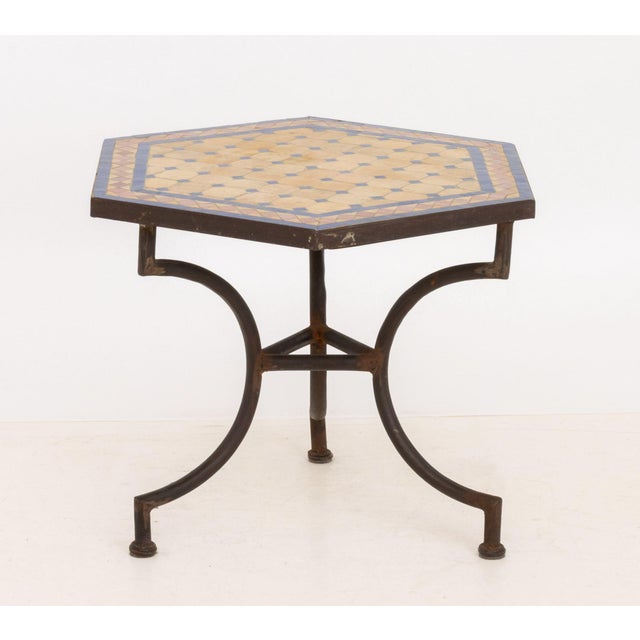Moroccan Moroccan Zellige Tile Top Hexagonal Table For Sale - Image 3 of 6