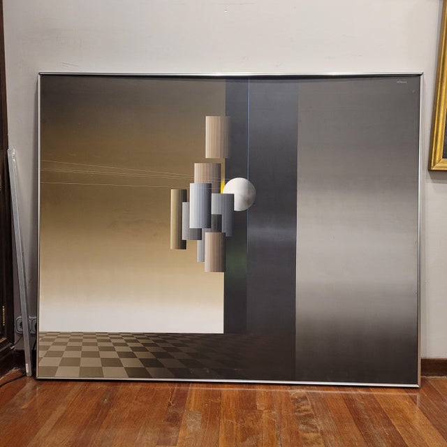 1960s Andrés Segovia, Checkerboard Landscape, 20th Century, Acrylic on Canvas For Sale - Image 5 of 18