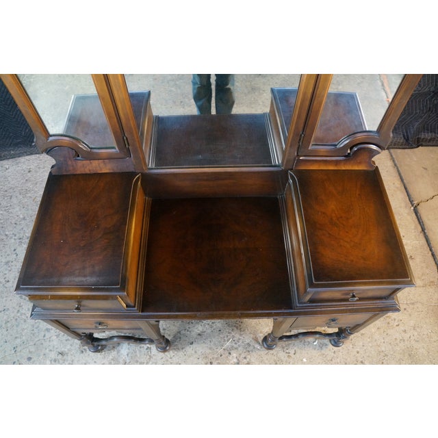 Antique Jacobean Gothic American Walnut Vanity Dressing Table Tri Fold Mirror For Sale - Image 6 of 18