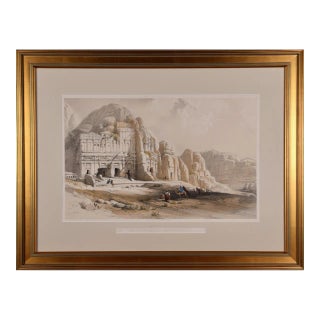 Petra, the Upper or Eastern Valley: 19th C. Hand-Colored Roberts Lithograph, 1842 For Sale