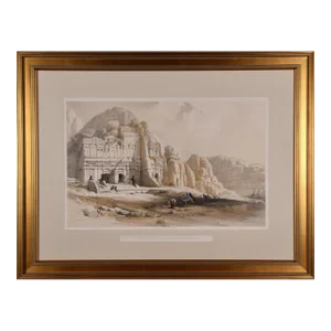 Petra, the Upper or Eastern Valley: 19th C. Hand-Colored Roberts Lithograph, 1842