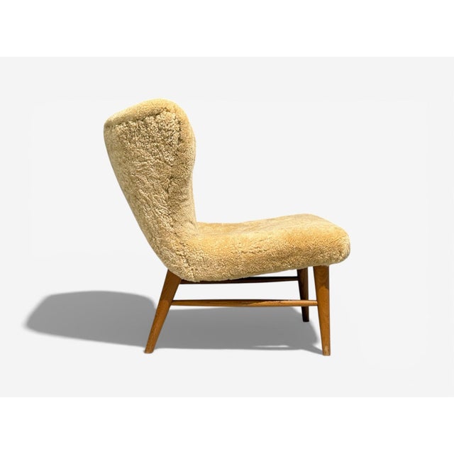 Erik Bertil Karlén, Rare Easy Chair, Beech, Shearling, Sweden, 1940s For Sale In New York - Image 6 of 8