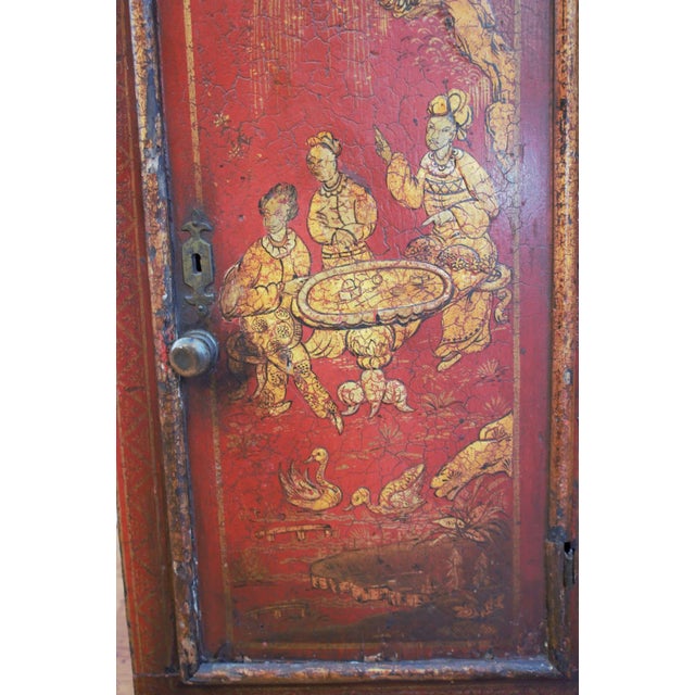 Vintage Asian Hand Painted Red Storage Cabinet For Sale - Image 10 of 11