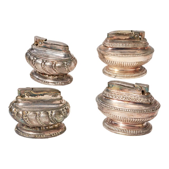Early 20th Century Collection of 4 Silver Ronson Table Lighters For Sale