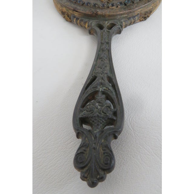 E&jb Empire Jeweled Hand Held Vanity Mirror 1920s Filigree Ornate Brass 4773b For Sale - Image 4 of 16