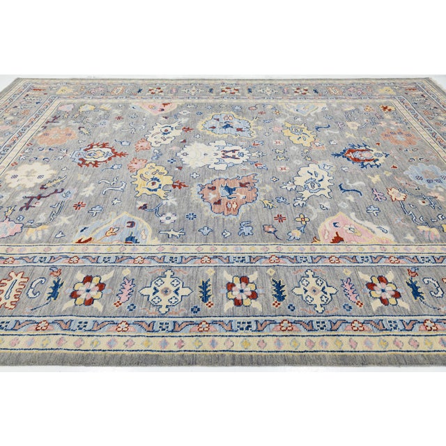 Textile Contemporary Modern Oushak Style Hand-Knotted Wool Rug in Slate Grey & Pastel For Sale - Image 7 of 12