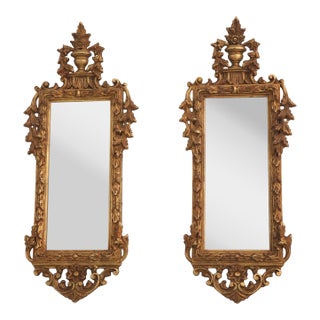 Pair Italian Gilt Wood Gold Finish Decorative Wall Mirrors For Sale