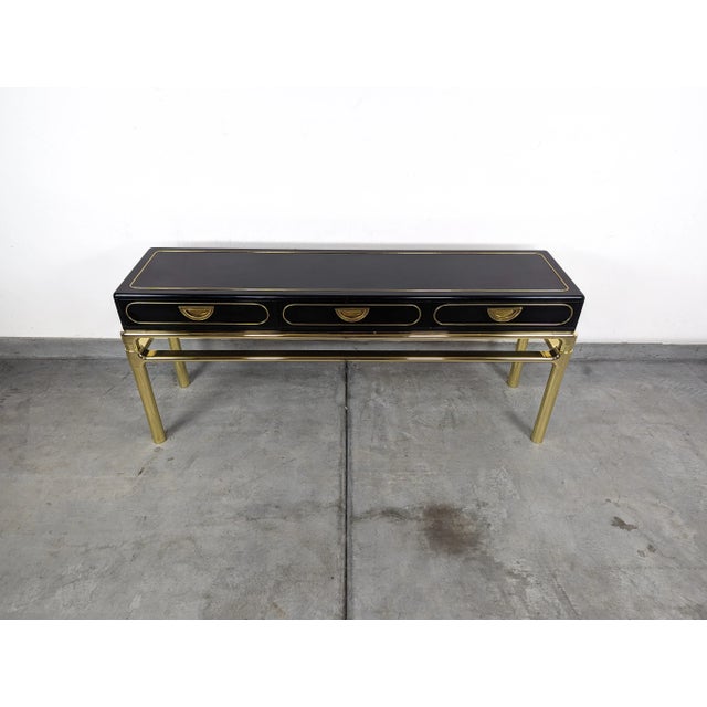 1970s Brass and Black Lacquer Console Table With Drawers by Mastercraft For Sale - Image 12 of 12