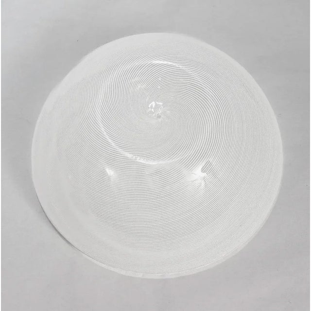1980's Signed Venini White Mezza Filigrana Murano Glass Bowl For Sale In Philadelphia - Image 6 of 7