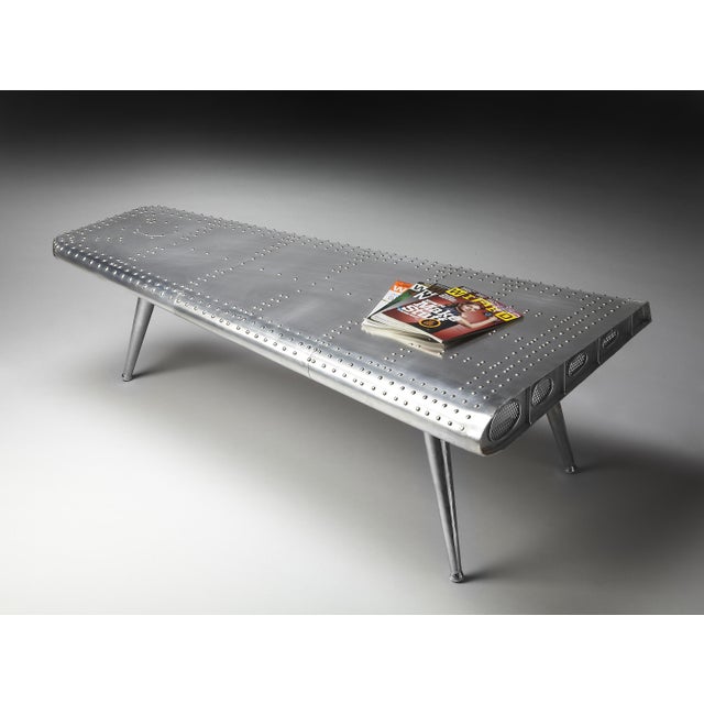 Spritely Home Accent Furniture Midway Aviator Coffee Table, Silver For Sale - Image 4 of 5