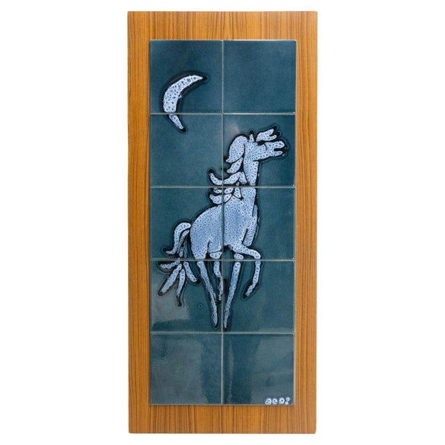 Wood Tiles Horse Under the Moon Mid-Century, France, 1970s For Sale - Image 7 of 7