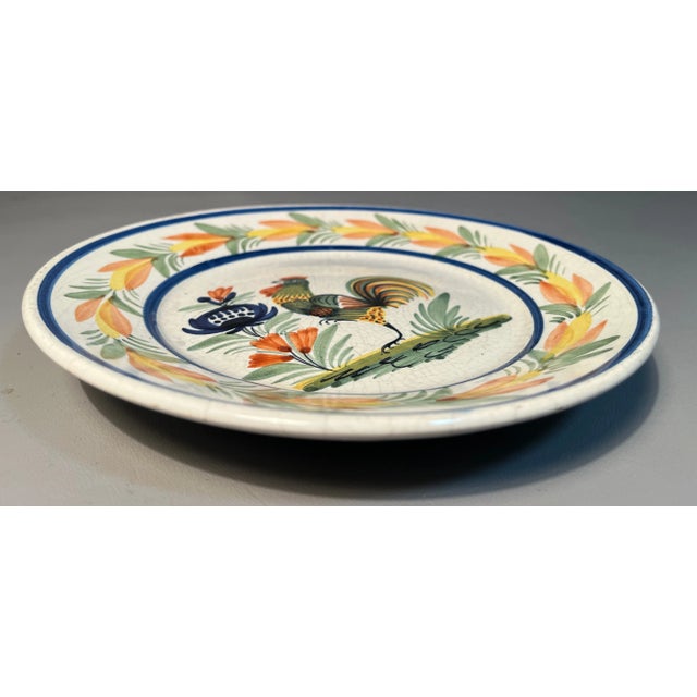 1920s 1920s Quimper Soup Bowl Rooster With Floral Border Signed Hb Henriot France For Sale - Image 5 of 5