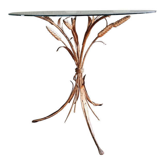 Hollywood Regency Gold Sheaf of Wheat Accent Table For Sale