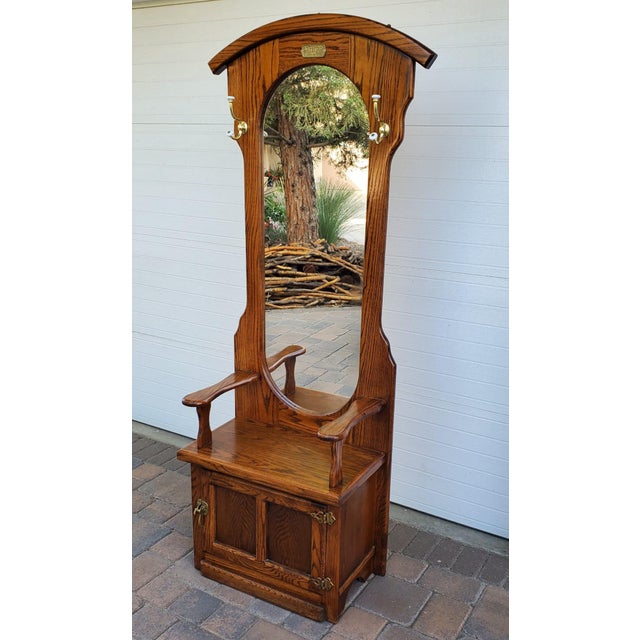 Mid 19th Century White Clad Solid Oak Wood Hall Tree Chairish