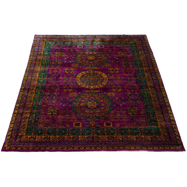HandCrafted Contemporary Purple Sari Silk Rug With Rosette Motif For Sale - Image 9 of 9