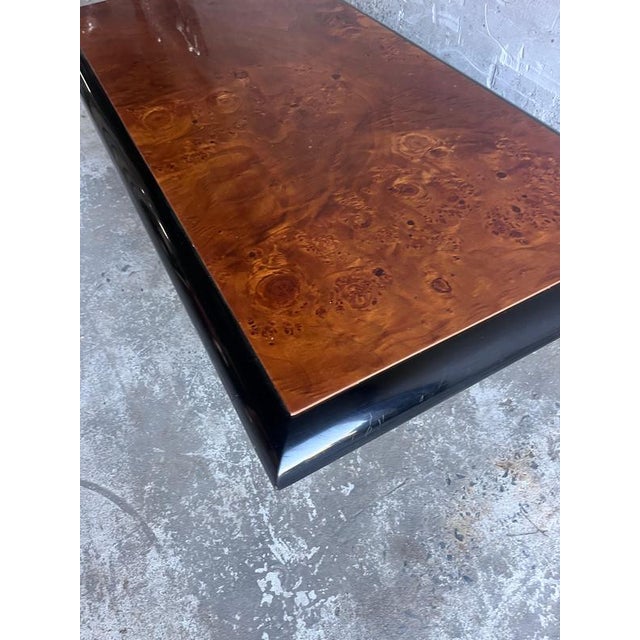 Vintage Burl Wood Coffee Table on Black Lacquered Base For Sale - Image 4 of 12