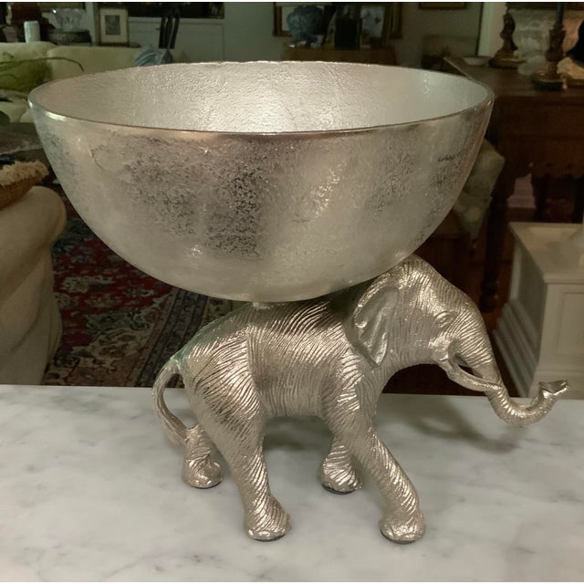 Metal Sculptural Elephant Compote Bowl Centerpiece, Textured Metal. Palm Beach Regency, British Colonial & Grandmillennial Decor. See Pics for Versatility! For Sale - Image 7 of 9