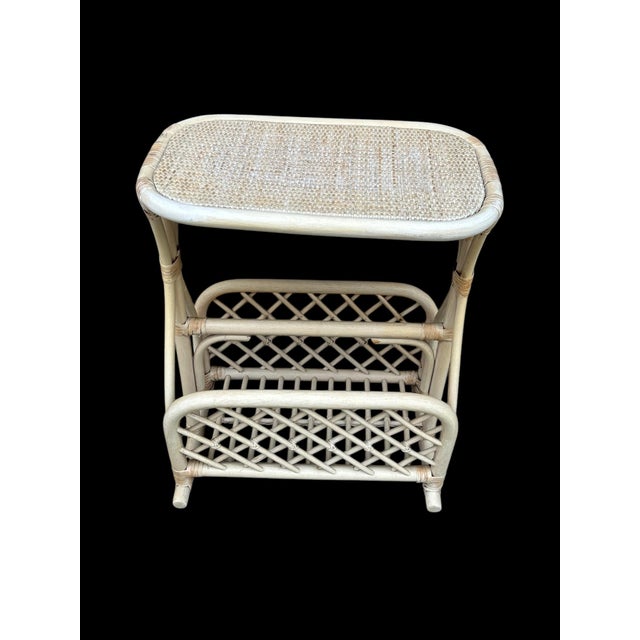 1980s Vintage Rattan Magazine Holder Table For Sale - Image 9 of 12
