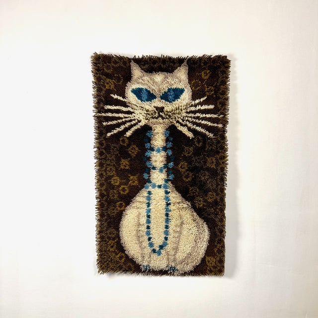 Mid-Century Rya Cat Rug or Wall Tapestry in Wool by Ege Taepper, Denmark, 1970s For Sale - Image 6 of 6