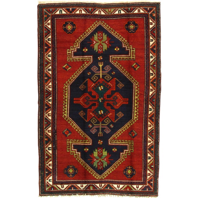 Late 19th Century Antique Russian Kazak Lambswool Rug - 5′ × 8′ For Sale