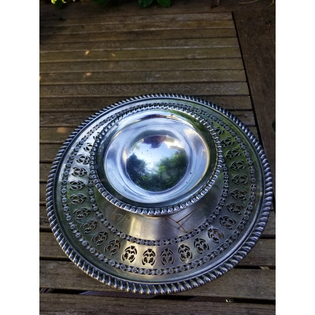Birks Regency Silverplate Reticulated Serving Plate With Extra Nut Dish - 2 Pieces For Sale - Image 11 of 13