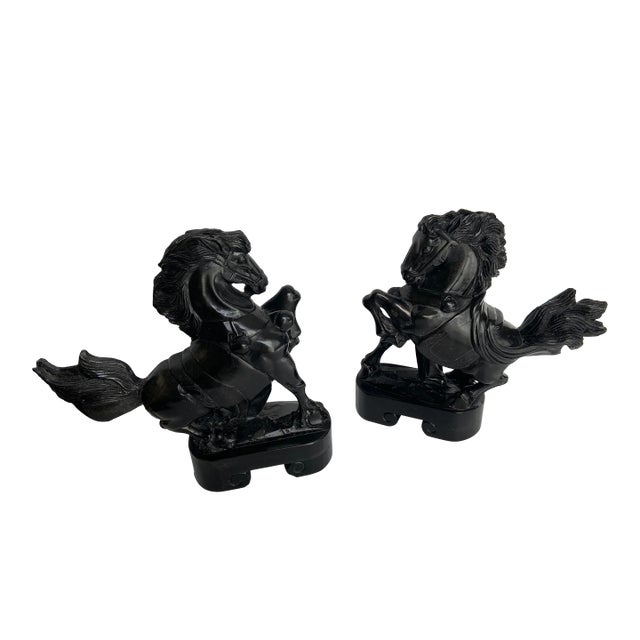 Mid-Century Modern Raging Horses Blank Onyx Bookends - a Pair For Sale