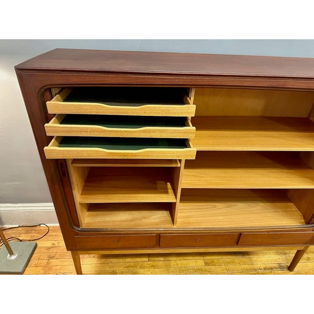 Brown Danish Teak & Beech Highboard W/Tambour Door For Sale - Image 8 of 15