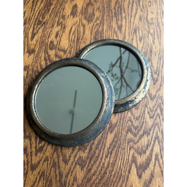 Late 20th Century Pair of Small Vintage Metal Porthole Wall Mirrors For Sale - Image 5 of 11
