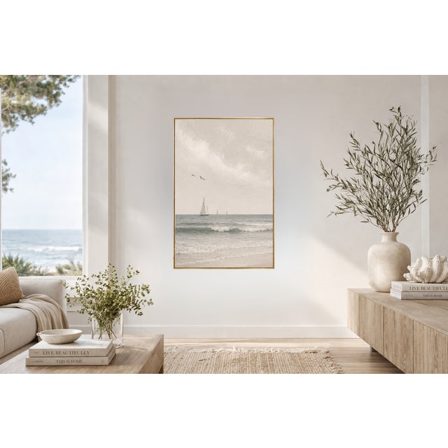 Minimalist Sailboat Seascape, Coastal Wall Art Print, 24″ × 36″ For Sale - Image 4 of 9