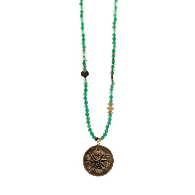 Green Jade Stone Spiritual Soul Gold Medallion Pendant Necklace For Sale - Image 12 of 16