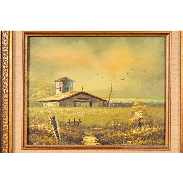 Mid 20th Century Original Artist Signed Oil Rural Landscape Painting of "Barn in Afternoon" in Carved Giltwood Frame For Sale - Image 5 of 12