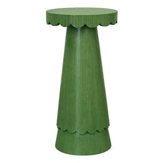 Matthew Izzo Home Valencia Kelly Green Stained Oak Scalloped Drink Table For Sale