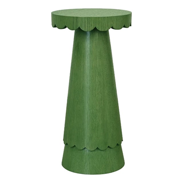 Matthew Izzo Home Valencia Kelly Green Stained Oak Scalloped Drink Table For Sale