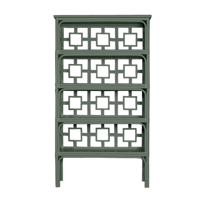 Enhance your space with the chic Sobe Etagere! Crafted with a modern rattan frame and accented with leather bindings, this...