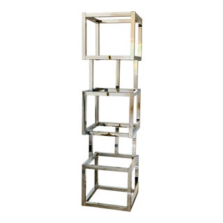1970s Milo Baughman Style Chrome Stacked Cubes Etagère For Sale