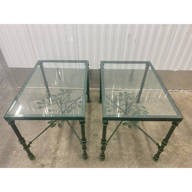 1970s Giacometti Style Green Wrought Metal Side Table a Pair For Sale - Image 13 of 13