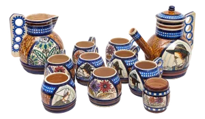 Quimper Coffee Service by Paul Fouillen, 1940s, Set of 11