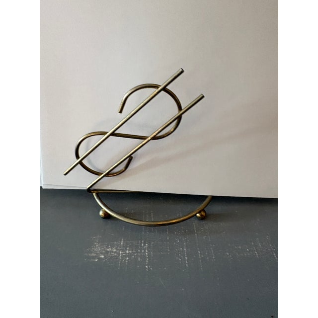 Mid-Century Modern Brass Dollar Sign Bill and Pen Holder Desk Accessory Mid-Century For Sale - Image 3 of 5