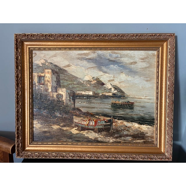 Framed Oil on Canvas Seascape Scene, Late 19th Century