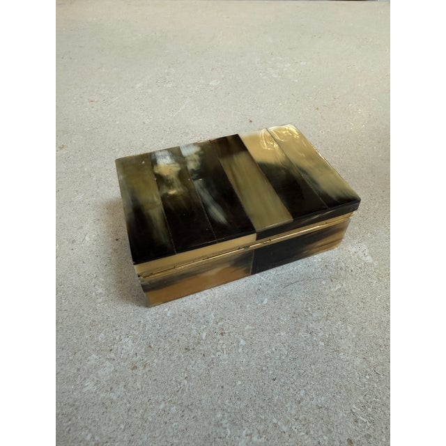 Cream Vintage Horn Veneer Jewelry Box With Brass Trim For Sale - Image 8 of 8