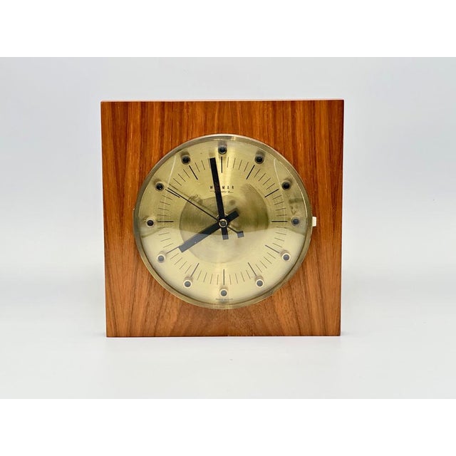 Mid-Century Modern Teak and Brass Wall Clock from Weimar, 1960s For Sale - Image 9 of 9