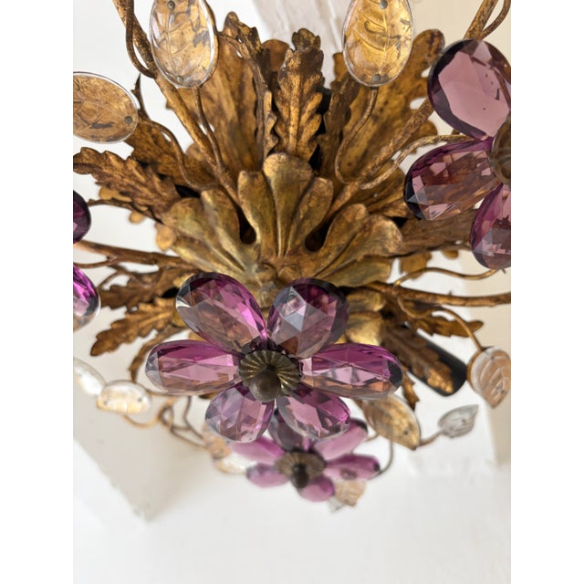 Flush Mount Maison Baguès Crystal Amethyst Flowers Leaves Chandelier 6 Lights For Sale - Image 6 of 9