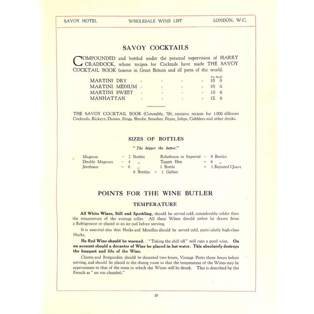 White "A Book of Wine and the Wholesale Prices of Wines in the Savoy Cellar" 1937 For Sale - Image 8 of 16