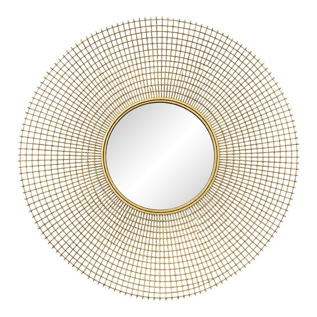 Large Mid-Century Modern Welded Steel Geometric Sunburst Mirror, 39.5" Diameter For Sale