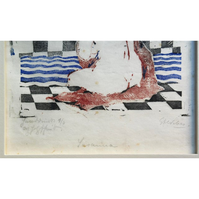 Evarist Adam Weber, Nude, Susanna 1910, Color Woodcut, Signed, Limited Edition For Sale - Image 3 of 6