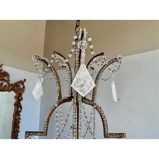 Mid-Century Modern Wrought Iron & Rock Crystal Chandelier For Sale - Image 12 of 14