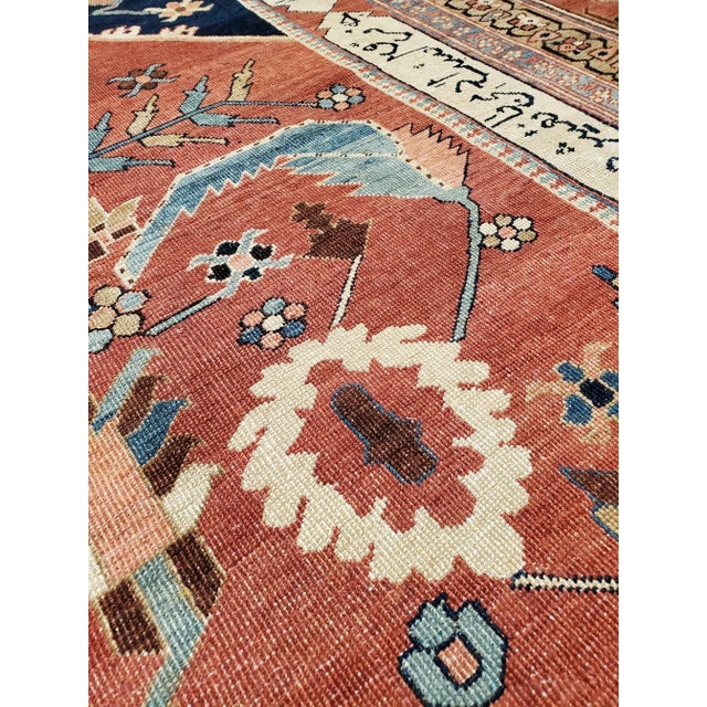Antique Persian Serapi Carpet, Handmade Wool Oriental Rug, Rust, Ivory and Blue For Sale In New York - Image 6 of 11