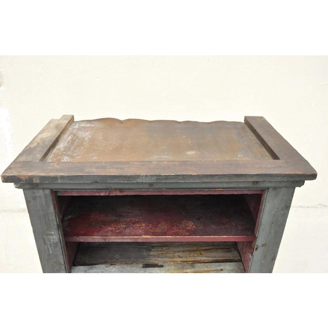 Early 20th Century Antique American Primitive Blue Green Distress Painted Bookcase Cupboard Cabinet For Sale - Image 5 of 12